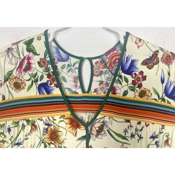 Johnny Was Felix Trapeze Floral & Striped Banboo Midi Casual Dress Medium M - Picture 7 of 14